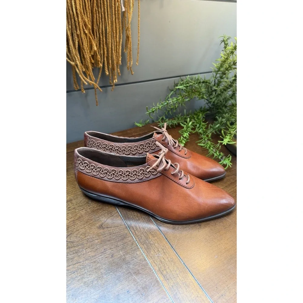 Via Spiga Womens Leather Dress Shoes Brown Pointed Toe Made in Italy-luxury 6.5